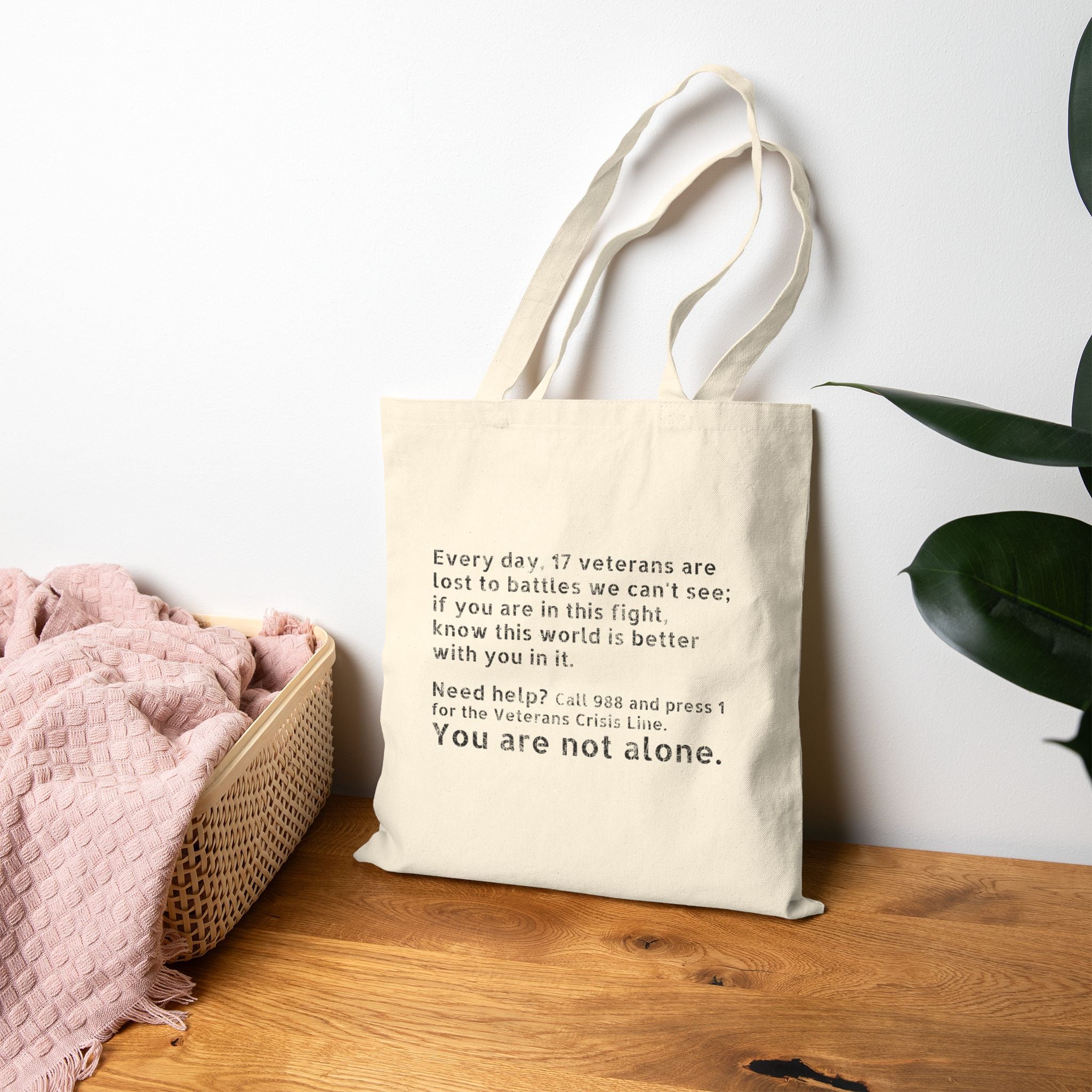 Save A Life; Hug A Veteran - Natural 100% Cotton Tote Bag