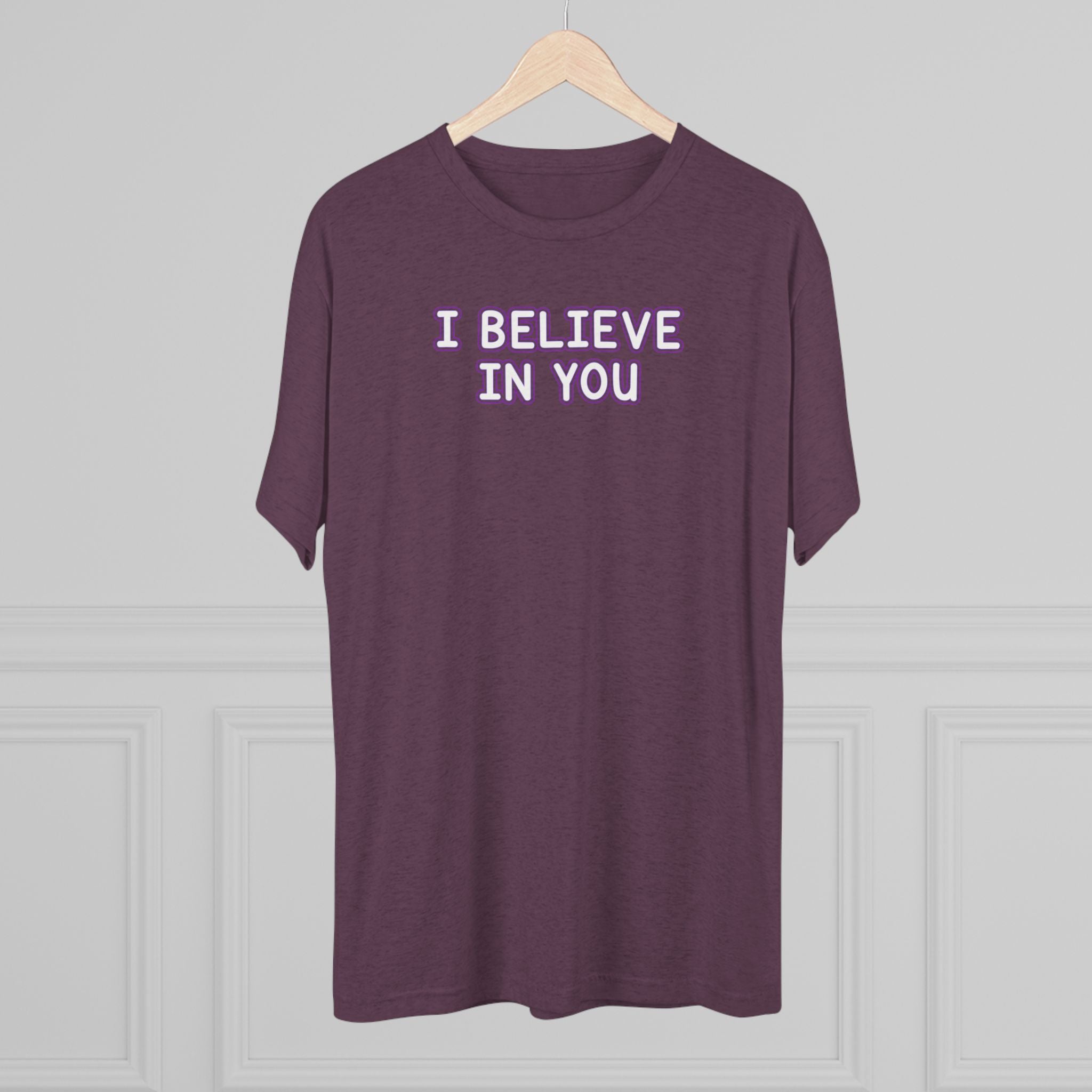 I BELIEVE IN YOU Yellow/Purple Outline Tri-Blend T-Shirt