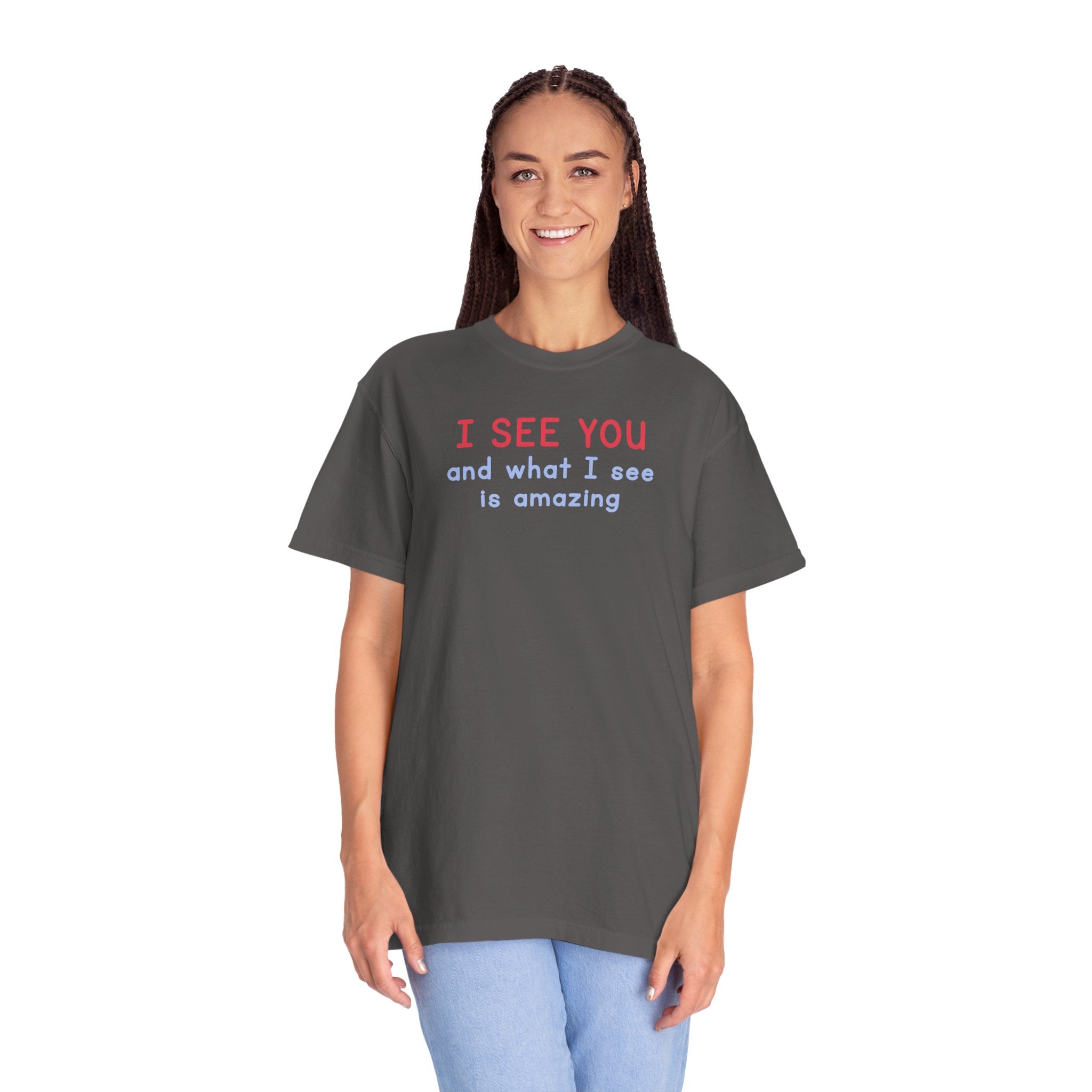 I SEE YOU Blue/Red 100% Cotton T-Shirt