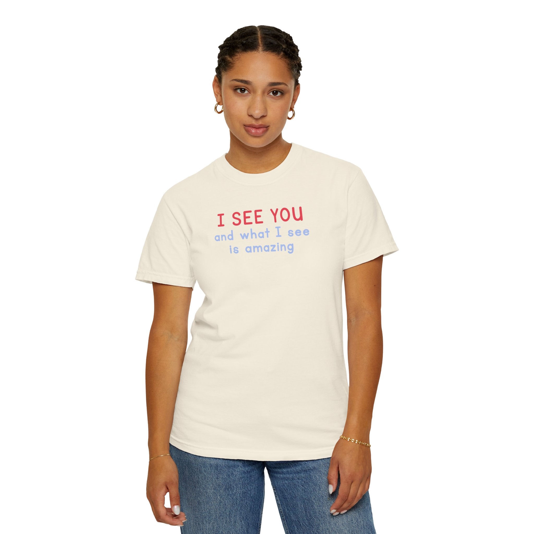 I SEE YOU Blue/Red 100% Cotton T-Shirt
