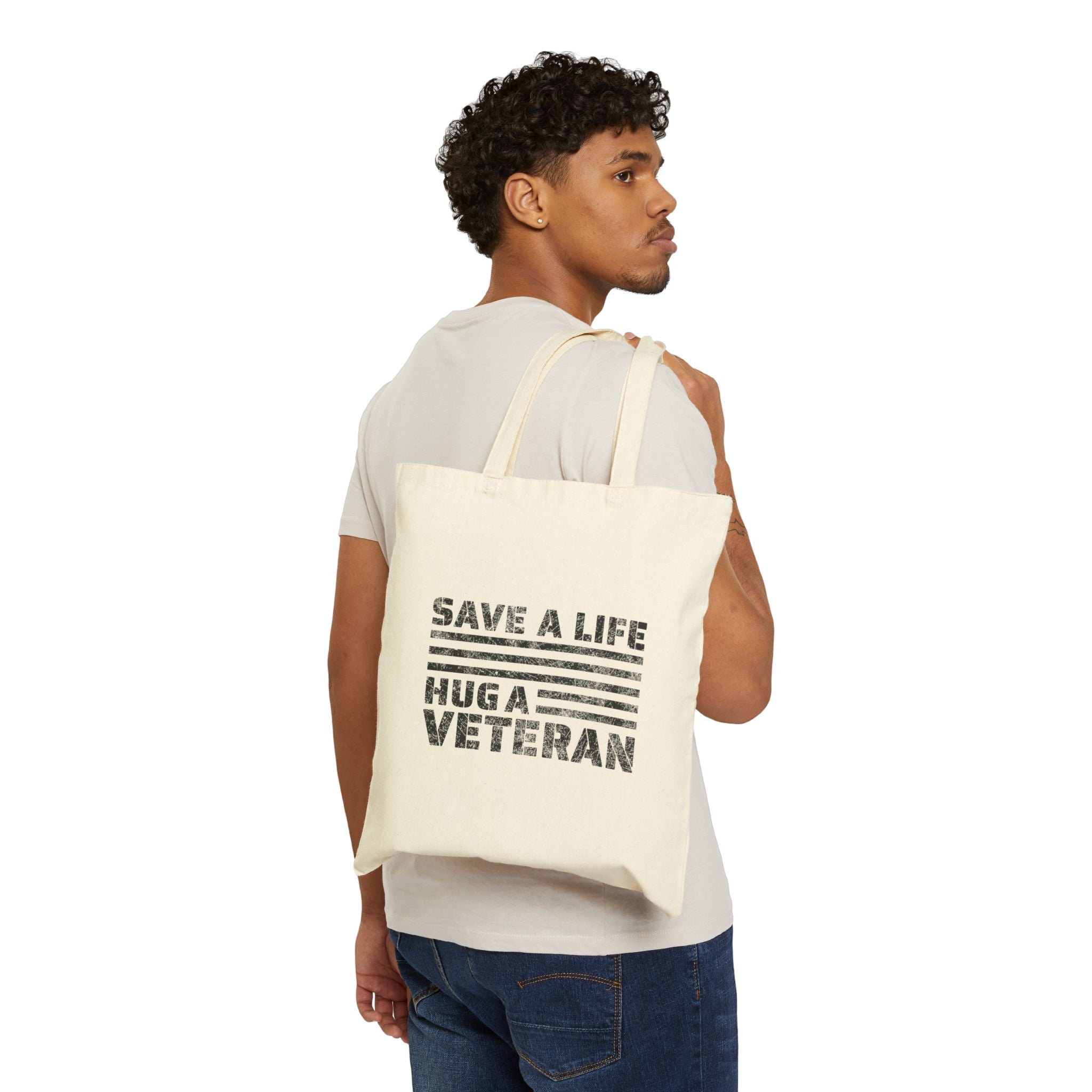 Save A Life; Hug A Veteran - Natural 100% Cotton Tote Bag