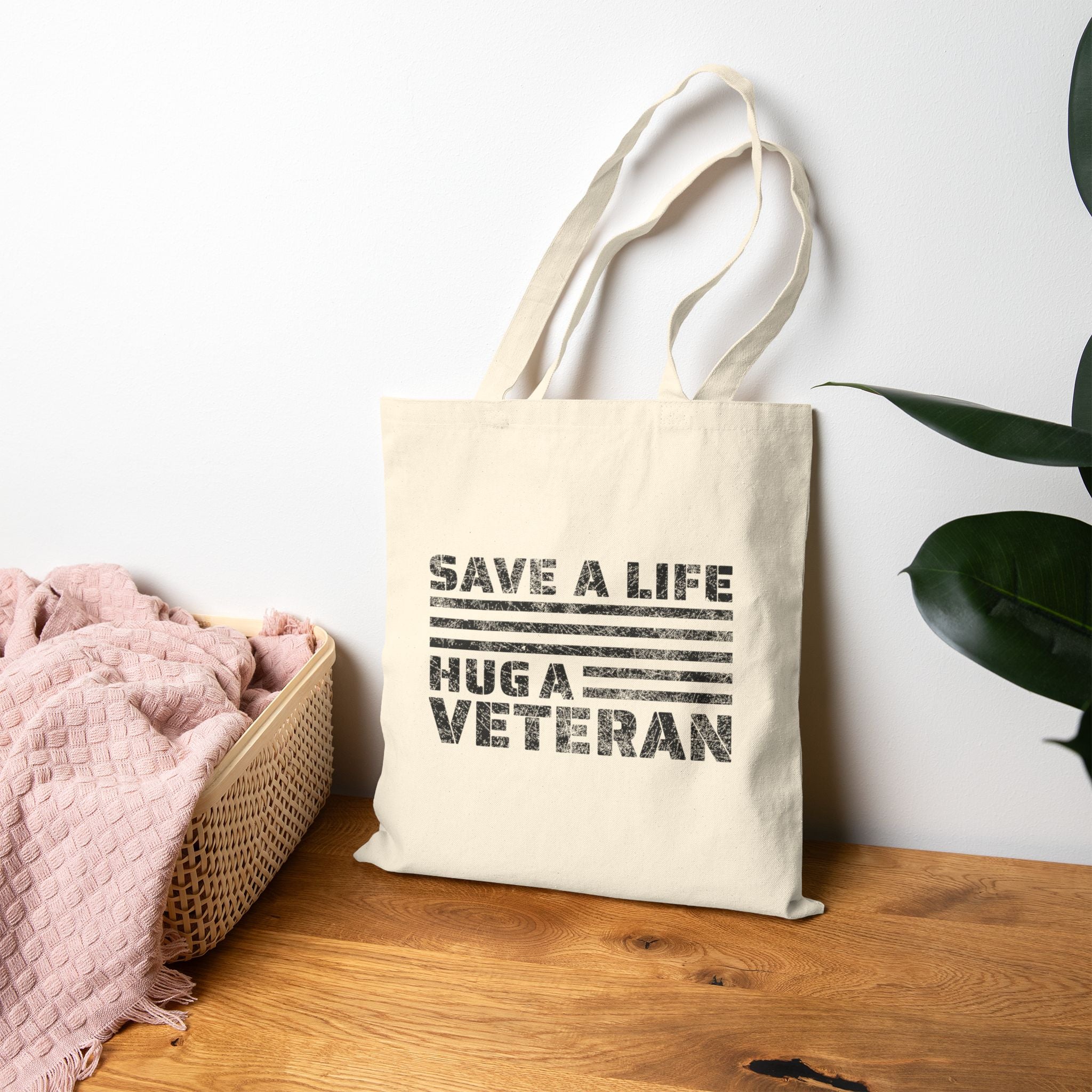 Save A Life; Hug A Veteran - Natural 100% Cotton Tote Bag