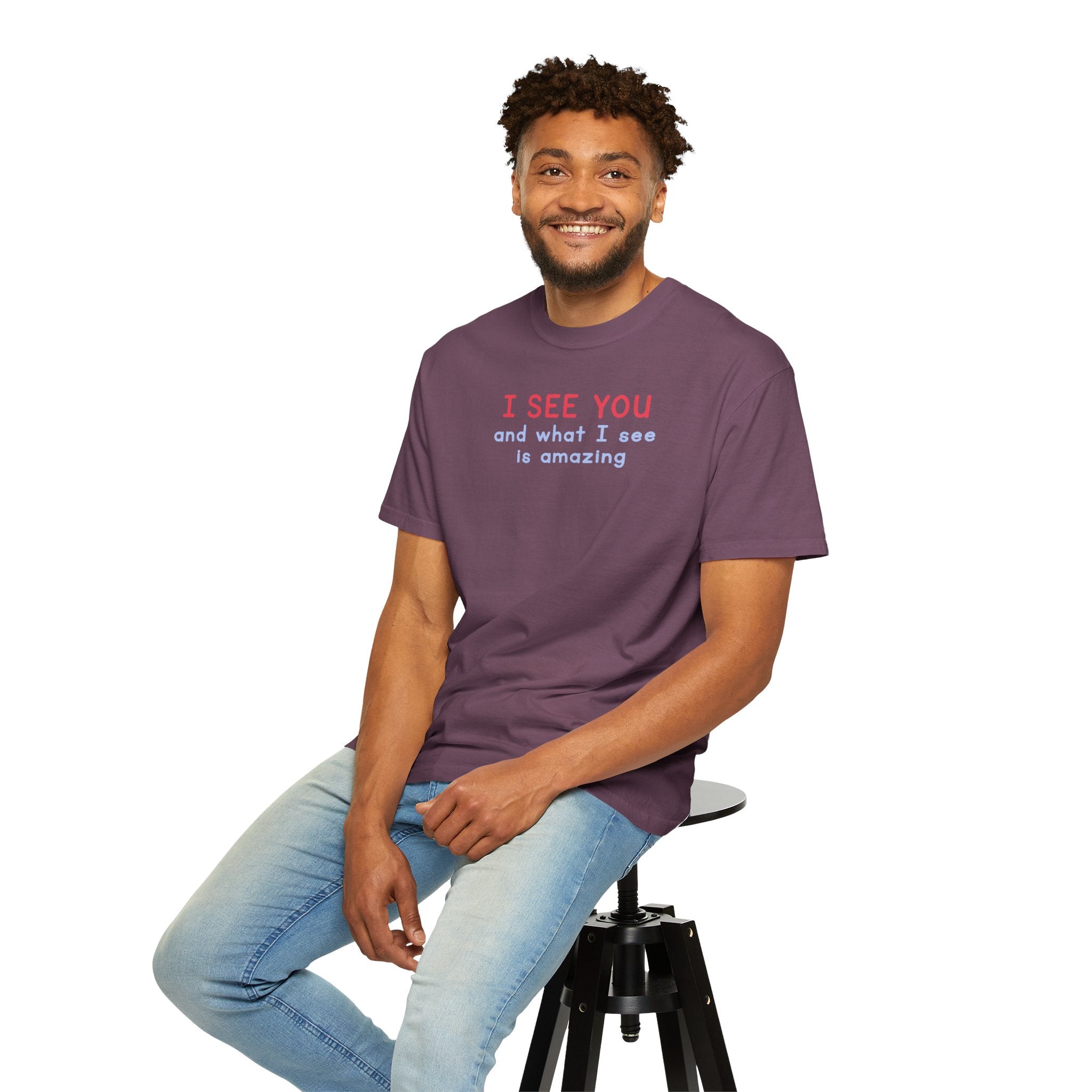 I SEE YOU Blue/Red 100% Cotton T-Shirt