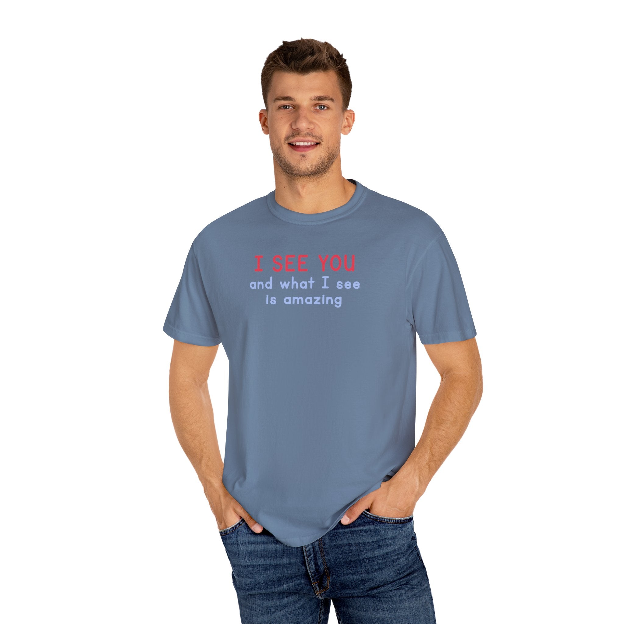 I SEE YOU Blue/Red 100% Cotton T-Shirt