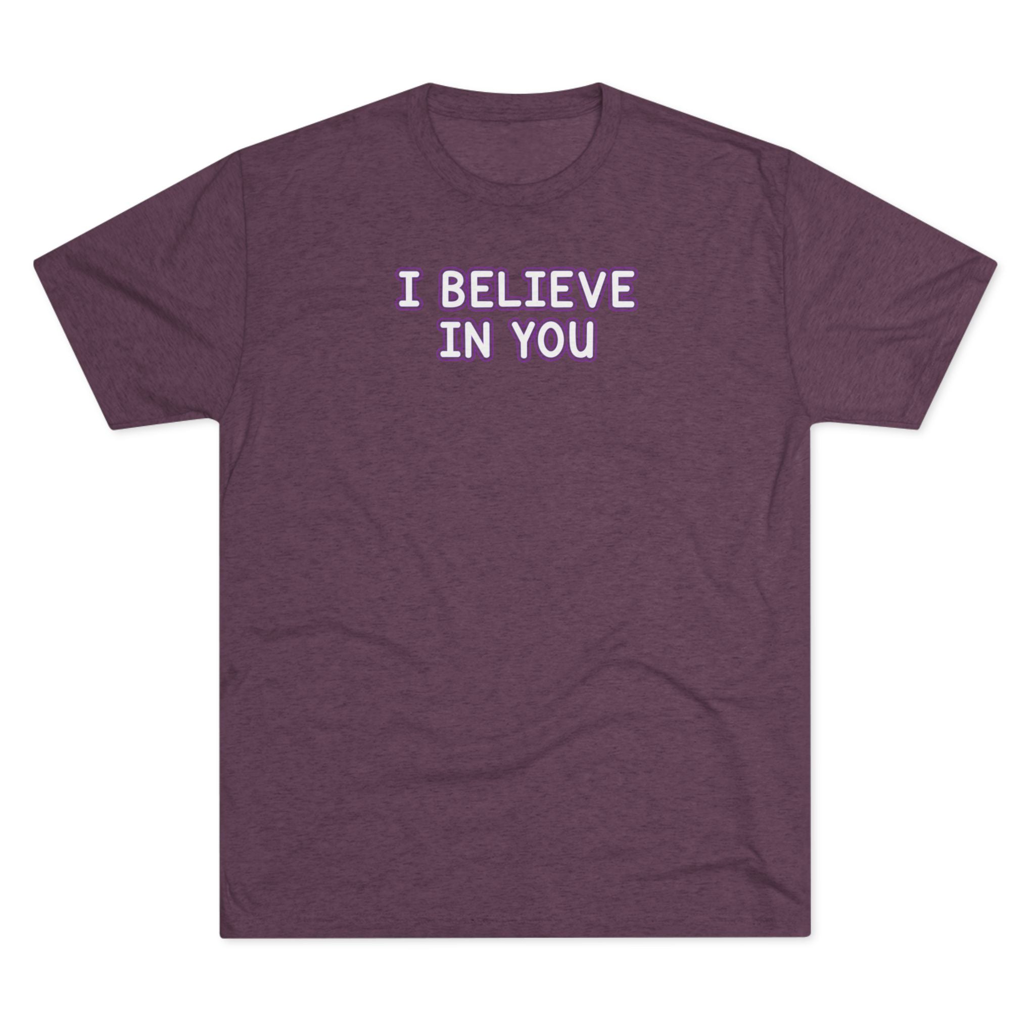 I BELIEVE IN YOU Yellow/Purple Outline Tri-Blend T-Shirt