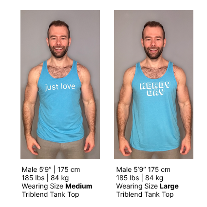 Nerdy Gay Cerulean/Charcoal TriBlend Tank Top Size Chart