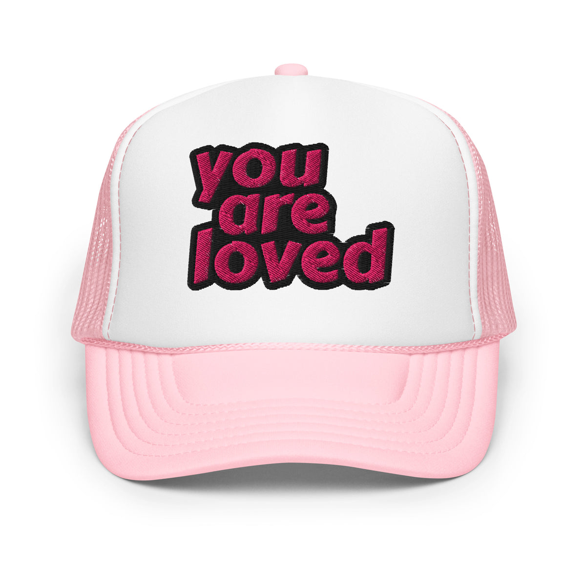 You Are Loved - White/Pink Embroidered Foam Trucker Hat  display picture 3